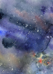 Watercolor night sky background, hand drawn watercolour texture
