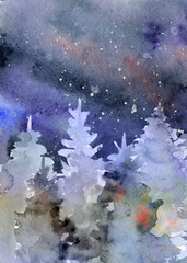 Watercolor night sky background, hand drawn watercolour texture