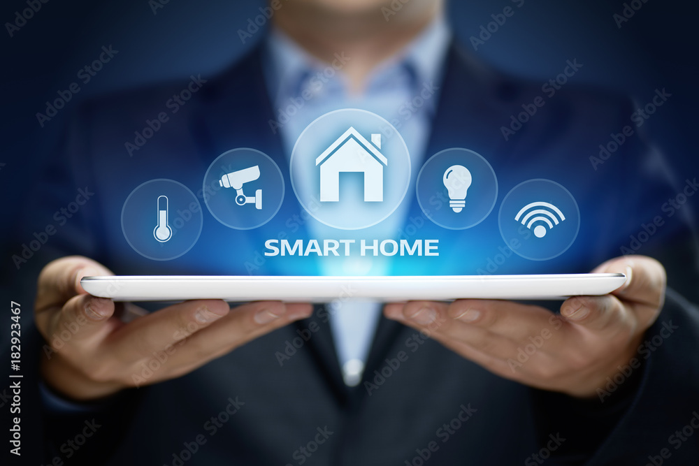 Poster smart home automation control system. innovation technology internet network concept