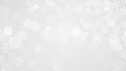 Abstract Sparkling Snowflakes and Bokeh White and Gray Vector Backgrounds