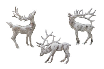 Christmas and New Year decorations: figurines of a reindeer. Isolated, white background.