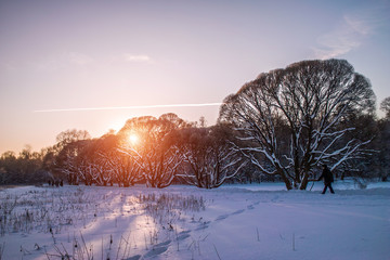 Beautiful winter sunset landscape