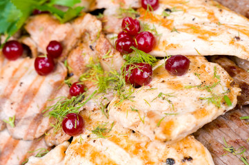 grilled assorted meat, macro