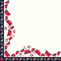 Quarter of beautiful tablecloth with bright garden flowers. Vector illustration.