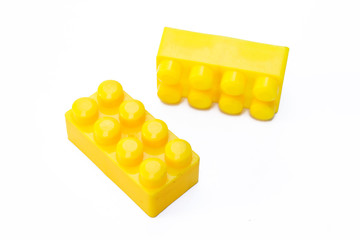 Kid toy collection, toy bricks on white background