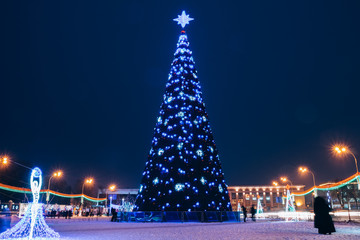 City square in the Christmas holidays evening