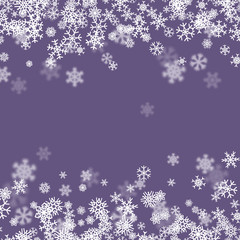 Christmas snow background with scattered snowflakes falling in winter