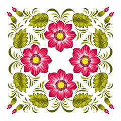 Floral background in ukrainian national style. Petrykivka painting. Vector Illustration