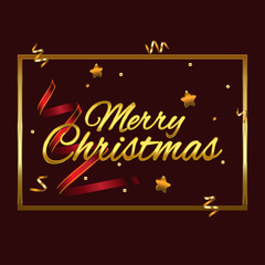 Vector Christmas Background, Holiday Card with 3D Elements, Merry Christmas Gradient Ribbons and Stars, Greeting Cards, X-mas Invitations, Golden Christmas Posters