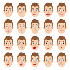 Cartoon Man. Different facial expressions.