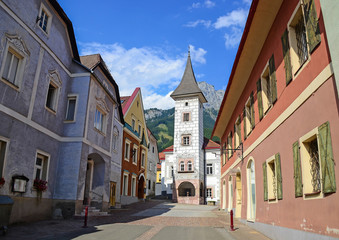 Fototapeta premium Street of Kainach with church, Austria