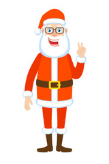 Victory! Santa Claus showing victory hand sign. Two fingers up