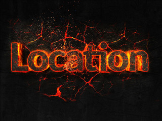 Location Fire text flame burning hot lava explosion background.
