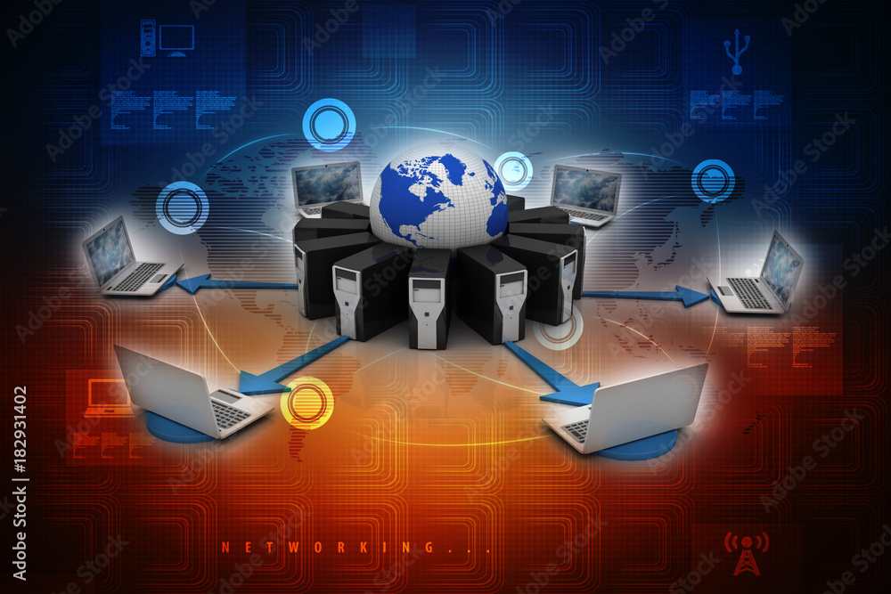 Poster 3d rendering technology computer network