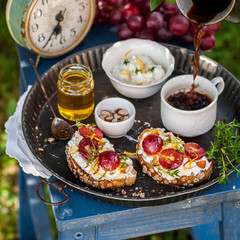 Grape Bruschetta Served for Breakfast