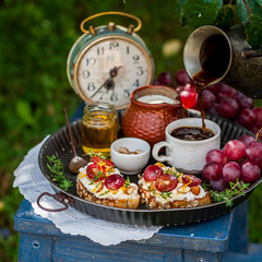 Grape Bruschetta Served for Breakfast