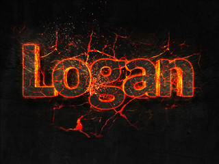 Logan Fire text flame burning hot lava explosion background.