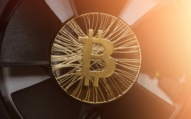 Bitcoin. Gold Bitcoin electronic computer processor board