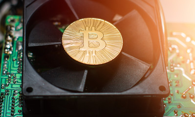 Bitcoin. Gold Bitcoin electronic computer processor board
