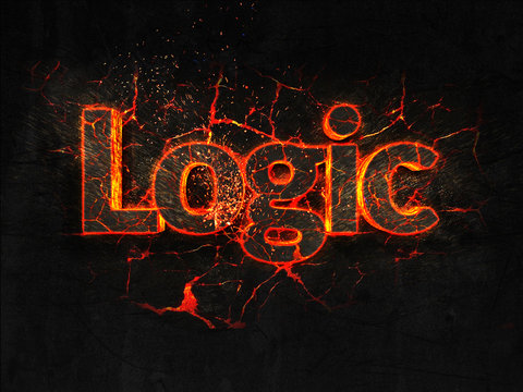 Logic Fire text flame burning hot lava explosion background.