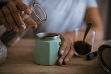 Fototapeta na wymiar Preparing Coffee In A Moka Pot