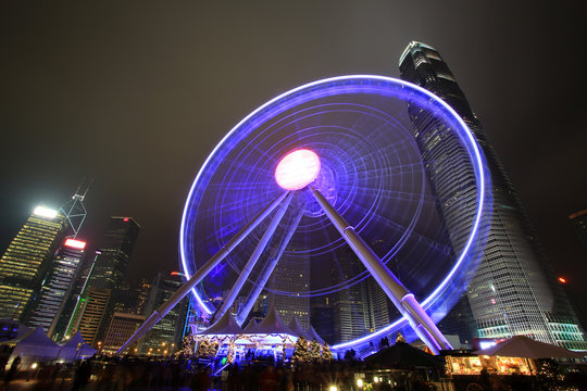 Hong Kong Ferris Wheel At Night