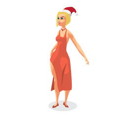 Beautiful sexy woman in red dress dancing on night party. Vector