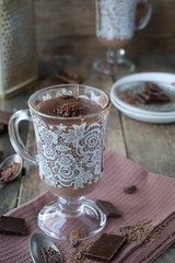 Hot chocolate in a glass cup 