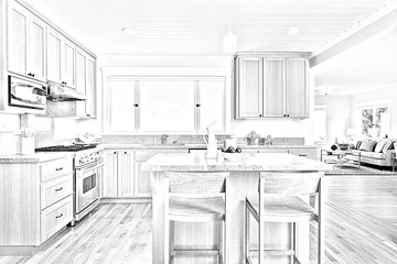  Custom designed wooden kitchen with gorgeous granite counter tops and kitchen island