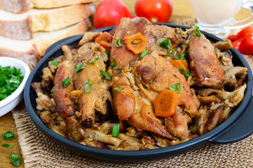 Tender rabbit meat with forest mushrooms. A dietary dish.