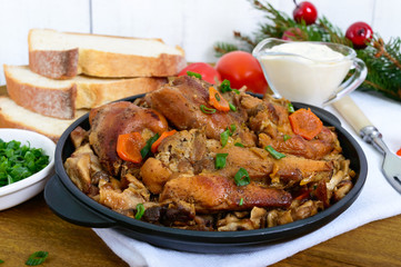Tender rabbit meat with forest mushrooms. A dietary dish.