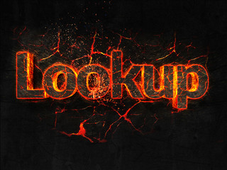 Lookup Fire text flame burning hot lava explosion background.