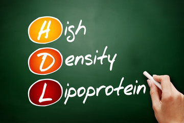 HDL - High-density lipoprotein, acronym health concept on blackboard