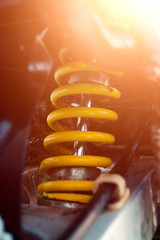 dirty parts close up. hydraulics, springs, equipment breakdown. Bulldozer spare parts, heavy...