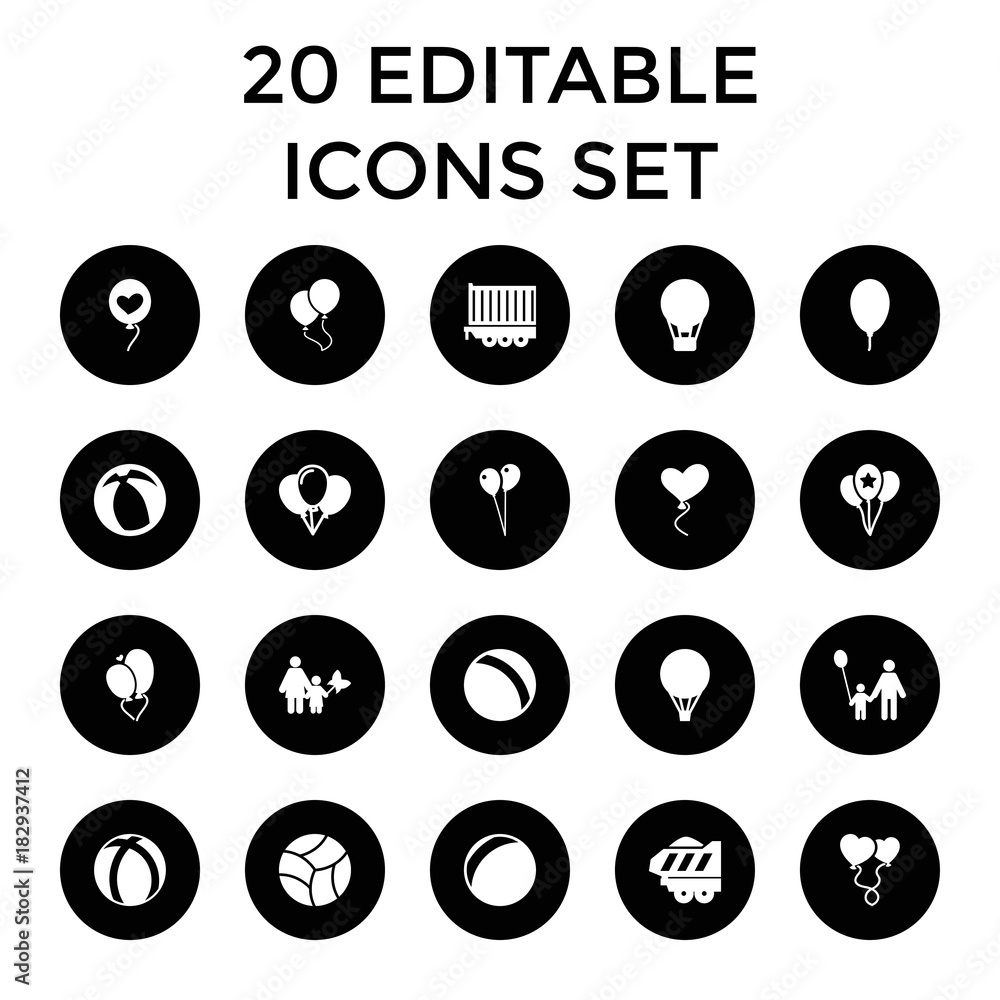 Poster Balloon icons. set of 20 editable filled balloon icons