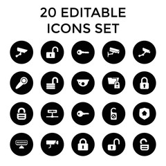 Private icons. set of 20 editable filled private icons