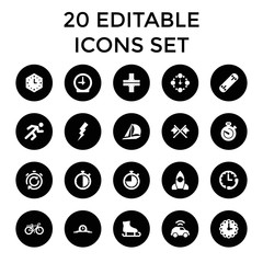 Speed icons. set of 20 editable filled speed icons