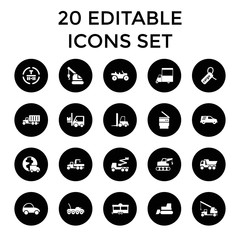 Truck icons. set of 20 editable filled truck icons