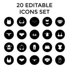 Underwear icons. set of 20 editable filled underwear icons