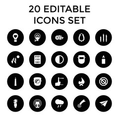 Light icons. set of 20 editable filled light icons