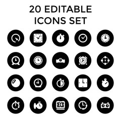 Chronometer icons. set of 20 editable filled chronometer icons