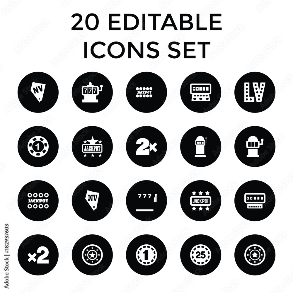 Sticker Jackpot icons. set of 20 editable filled jackpot icons