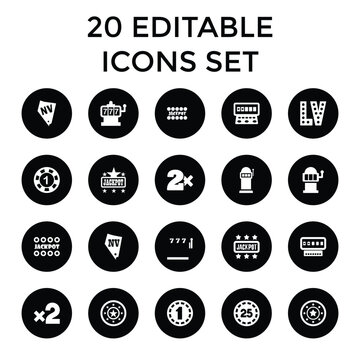 Jackpot icons. set of 20 editable filled jackpot icons