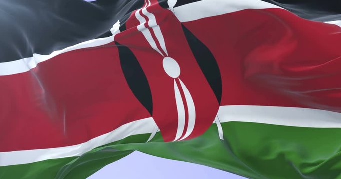 Flag of Kenya waving at wind in slow, loop