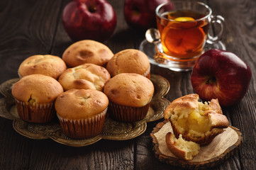 Homemade muffins with apple stuffing.