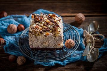 Sweet and tasty meringue with chocolate and nuts