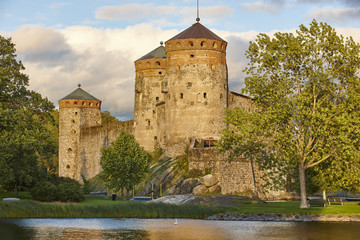 Savonlinna castle fortress tower. Finland landmark. Finnish heritage