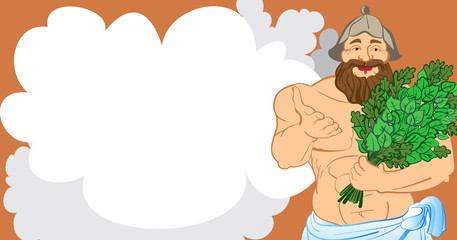 Vector illustration flat style bath and sauna poster design with beard man.