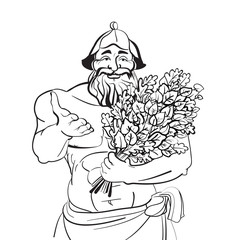 Vector illustration flat style bath and sauna poster design with beard man.