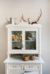 interior with white vintage cupboard